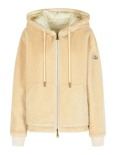 Moncler Reversible Jacket In Cream Cotton Blend In White