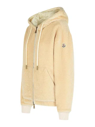 Moncler Reversible Jacket In Cream Cotton Blend In White