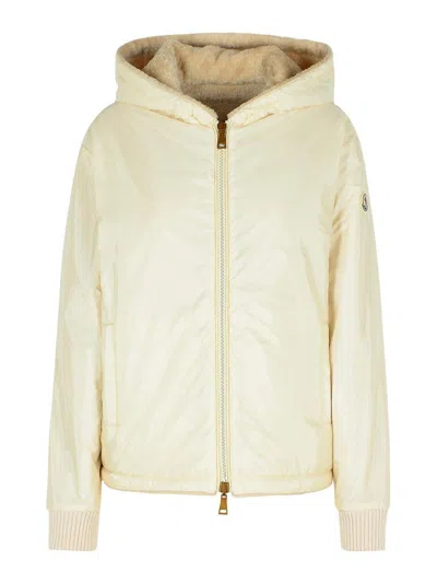 Moncler Reversible Jacket In Cream Cotton Blend In White