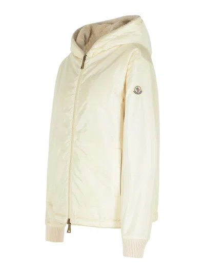 Moncler Reversible Jacket In Cream Cotton Blend In White