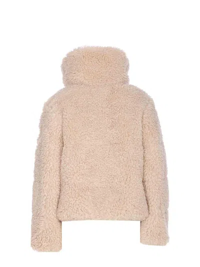 Save The Duck Cropped Faux Fur Jacket With High Collar And Full Zip Closure In Nude
