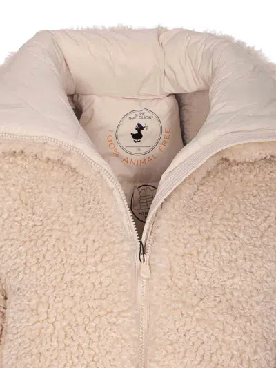 Save The Duck Cropped Faux Fur Jacket With High Collar And Full Zip Closure In Nude