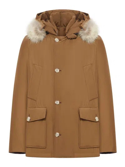 Woolrich Arctic Anorak In Ramar Cloth With Removable Fur In Brown