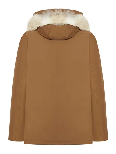 Woolrich Arctic Anorak In Ramar Cloth With Removable Fur In Brown