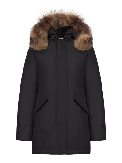 Woolrich Arctic Parka In Ramar Cloth With Removable Fur In Black