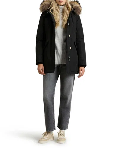 Woolrich Arctic Parka In Ramar Cloth With Removable Fur In Black