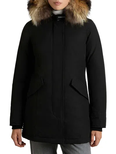 Woolrich Arctic Parka In Ramar Cloth With Removable Fur In Black