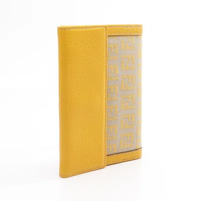 Pre-owned Fendi Beige Yellow Canvas Leather Wallet (bi-fold) () In Multi