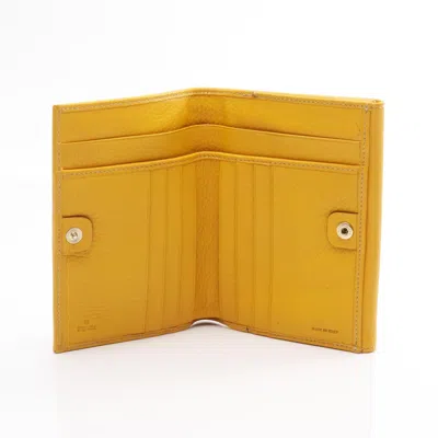 Pre-owned Fendi Beige Yellow Canvas Leather Wallet (bi-fold) () In Multi