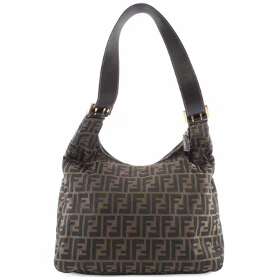 Pre-owned Fendi Zucca Brown Canvas Leather Shoulder Bag ()