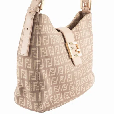 Pre-owned Fendi Zucca Pink Canvas Leather Shoulder Bag ()