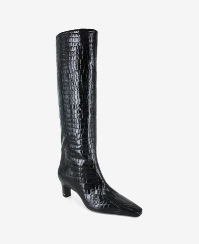 Kenneth Cole Rubia Croco Patent Tall Heel Boot In Black