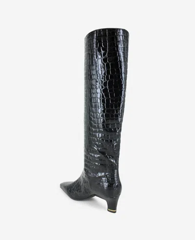 Kenneth Cole Rubia Croco Patent Tall Heel Boot In Black
