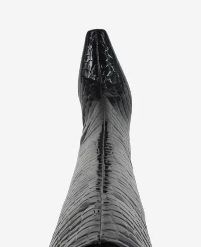 Kenneth Cole Rubia Croco Patent Tall Heel Boot In Black