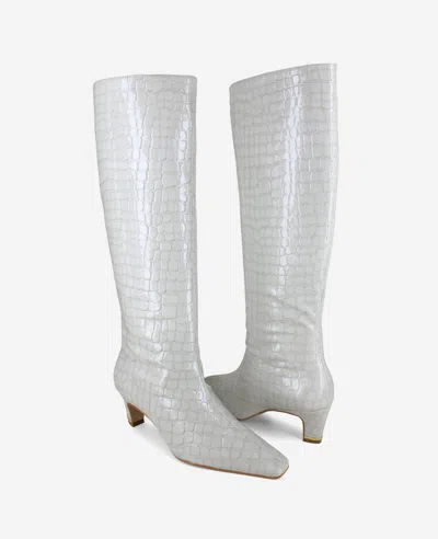 Kenneth Cole Rubia Croco Patent Tall Heel Boot In White