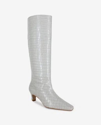 Kenneth Cole Rubia Croco Patent Tall Heel Boot In White