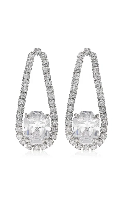 Swarovski Moda Exclusive Octagon Collection 18k White Gold Drop Earrings With Laboratory Grown Diamonds In Green