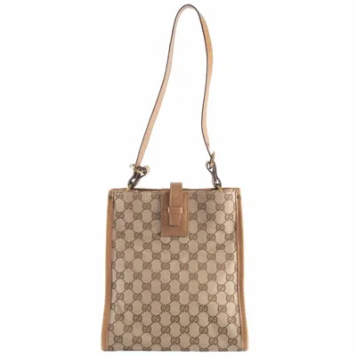 Pre-owned Gucci Gg Canvas Beige Brown Gg Canvas Leather Shoulder Bag ()