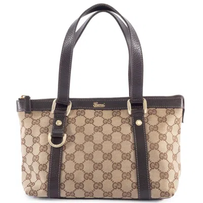 Pre-owned Gucci Gg Canvas Beige Brown Gg Canvas Leather Tote Bag ()