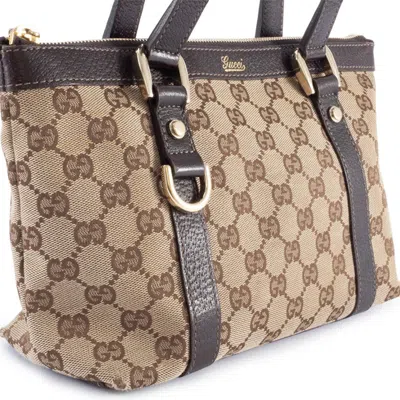 Pre-owned Gucci Gg Canvas Beige Brown Gg Canvas Leather Tote Bag ()