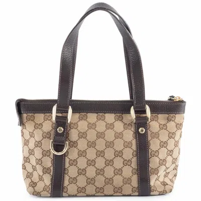 Pre-owned Gucci Gg Canvas Beige Brown Gg Canvas Leather Tote Bag ()