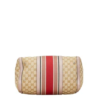 Pre-owned Gucci Gg Canvas Beige Purple Gg Canvas Leather Boston Bag Shoulder Bag () In Multi