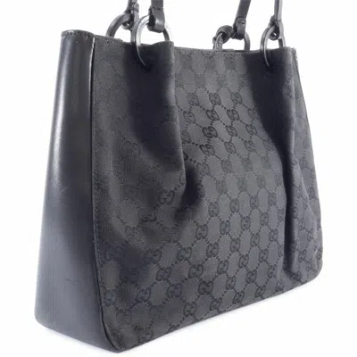 Pre-owned Gucci Gg Canvas Black Gg Canvas Leather Tote Bag ()