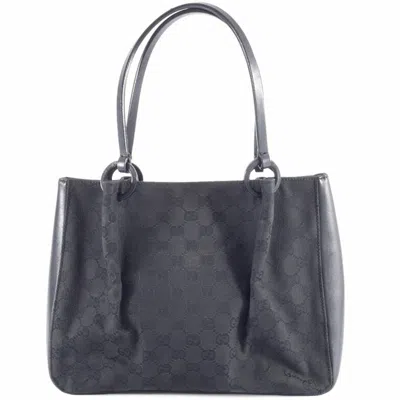 Pre-owned Gucci Gg Canvas Black Gg Canvas Leather Tote Bag ()