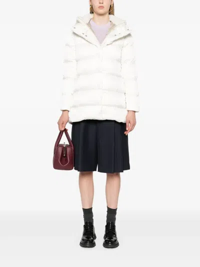 Herno A-shape Down Jacket In Satin And Lady Alternative Fur Clothing In White