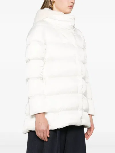 Herno A-shape Down Jacket In Satin And Lady Alternative Fur Clothing In White
