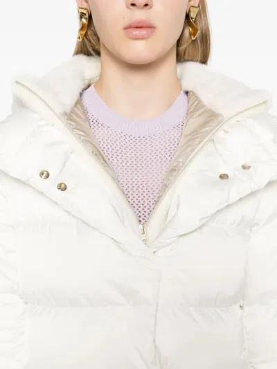 Herno A-shape Down Jacket In Satin And Lady Alternative Fur Clothing In White