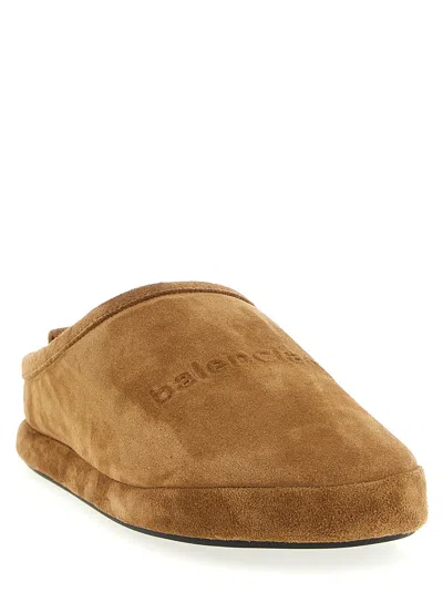 Balenciaga Camel Suede Alaska Ankle Slippers In Brown