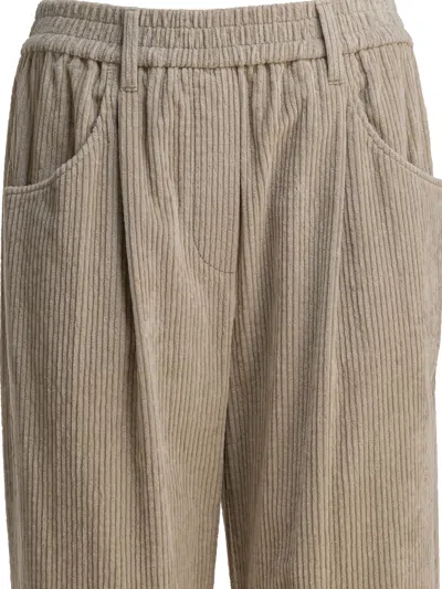 Brunello Cucinelli Women Corduroy Velvet Baggy Trousers In Neutral