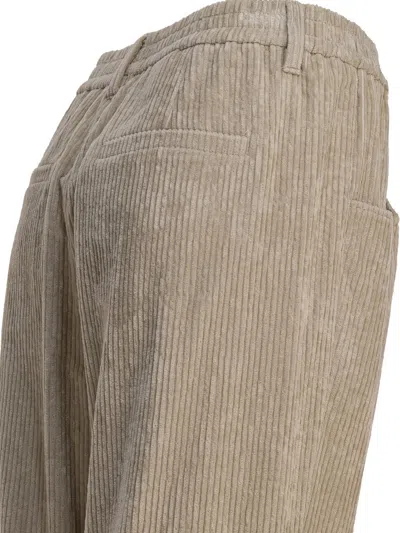 Brunello Cucinelli Women Corduroy Velvet Baggy Trousers In Neutral