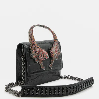 Roberto Cavalli Crocodile Texture Cross-body Bag With Chain Strap In Black