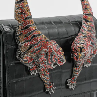 Roberto Cavalli Crocodile Texture Cross-body Bag With Chain Strap In Black