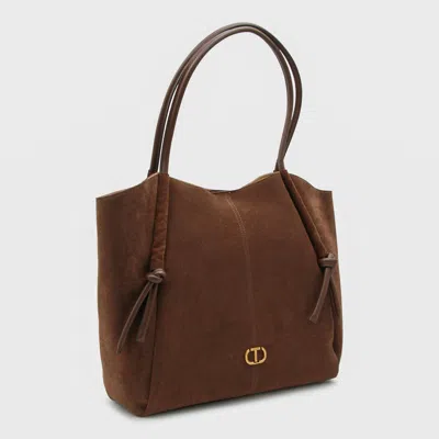 Twinset Knot-detail Logo Tote Bag In Brown