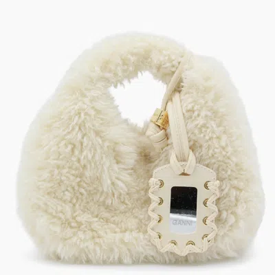 Ganni White Hobo Mini Top Handle Bag In Neutral