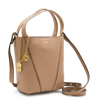 Chloé Beige Leather Spin Tote In Neutral
