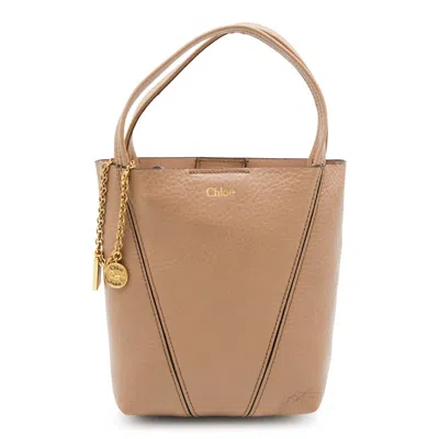 Chloé Beige Leather Spin Tote In Neutral