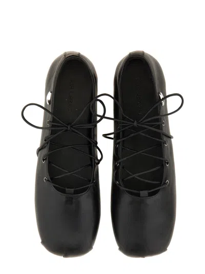Our Legacy Minimalist Black Ballerina Slip-ons With Lace-up Detailing In Black