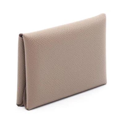 Pre-owned Hermes Brown Etoupe Gray Epsom Leather Leather Coin Purse/coin Case () In Multi