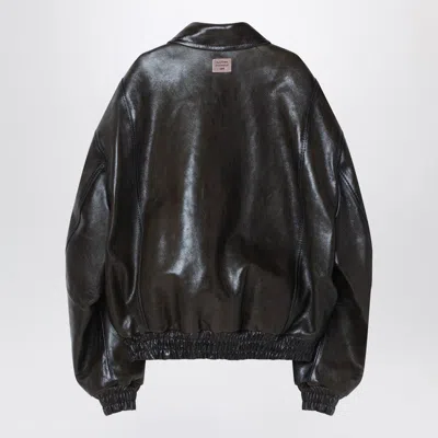 Acne Studios Leather Bomber Jacket Featuring Pockets In Black