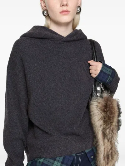 Acne Studios Women Layered Wool Hoodie In Brown