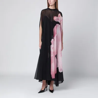 Alberta Ferretti Black Silk Dress With Orchid Print In Black