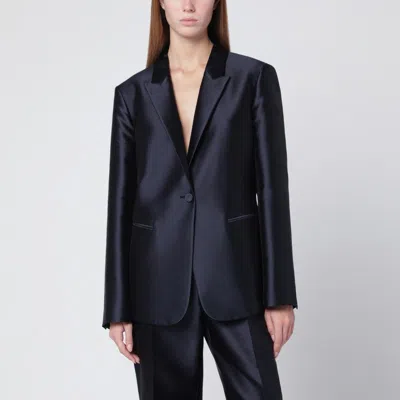 Alberta Ferretti Single-breasted Jacket In Glossy Silk-blend Satin Women In Blue