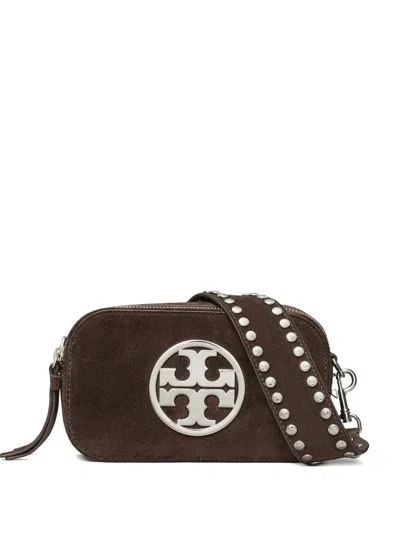 Tory Burch Mini Miller Logo-studded Suede Crossbody Bag In Brown