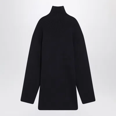 Balenciaga Pinched Navy Mini Dress In Wool And Cotton Women In Blue