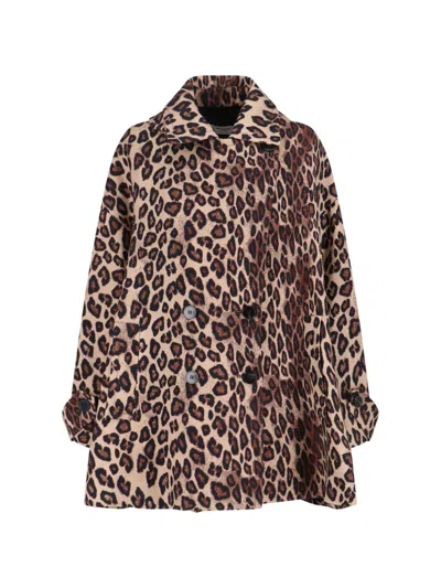 Alberto Biani Animal Print Double Breasted Jacket Wide Collar In Multi
