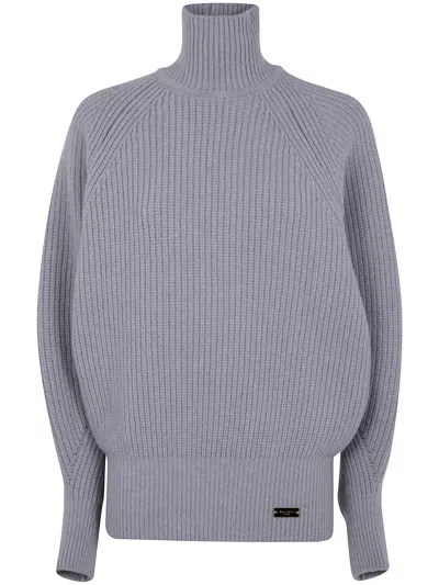 Balmain Oversized Turtleneck Ribbed Knit Sweater In Gray
